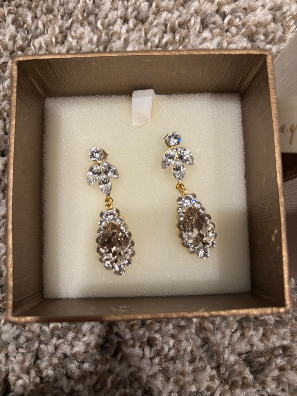 Gold-Tone Crystal Drop Earrings - Clear and Champagne